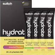 Switch Nutrition Hydrate Electrolytes No Added Sugar Assorted Flavours 6g (Pack of 20)