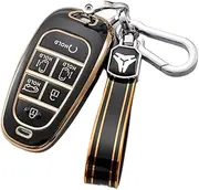 ontto Car Key fob Cover Fit for Hyundai Santa Fe Tucson 2022 Nexo NX4 Atos Solaris Prime 2021 Key case TPU Remote Key Shell Holder Bag Keychain Keyring Protector Accessories 6 Buttons Black