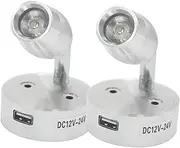 2Pcs 12V LED Reading Lights 3W LED Dimmable Anywhere Touch Bedside Wall Warm Lamp with USB Port Fast Charging for Caravan Van, Camper Motorhome Boat Yacht Universal