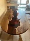 Oval Shape Red Epoxy Coffee Dine Table Console Bar Table Walnut Table Top Decors