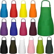 15 Pcs Kids Aprons with 2 Pockets for Boys and Girls Adjustable Kitchen Painting Aprons Bulk for Children 6-13