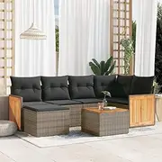 Garden Sofa Set 7 Piece Grey Rattan | Outdoor Furniture for Patio, Balcony, Porch | Chairs, Table, Conversation Set, Weather Resistant
