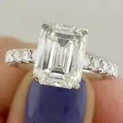 3.50 Ct Emerald-Cut Real Moissanite Halo Engagement Ring 14K White Gold Plated