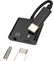 USB-C to 3.5mm Headphone Dongle(2in1) DAC Type C AUX Jack Splitter Audio Charger Adapter Accessories Cord for Compatible for Samsung Galaxy S22 S23 Ultra LG Pixel iPad Pro Air4 CJJ-tp-jsxhz-3.5+tp