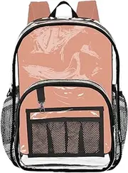 GuoChe Clear Backpack Dark Salmon Pink Clear Bookbag For Adults See Through PVC Backpacks, Darksalmon, 10.6" x 7" x 15.7", Art Deco