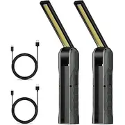 2pcs LED Work Light Rechargeable Flashlight Mechanic Lights with Magnetic Base, Tool Gifts for Dad Men 4 Modes Bright Inspection Torch Light for Car Repair, Ga