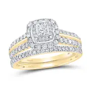 14k Yellow Gold Princess Diamond Bridal Wedding Ring Set 1 Ctw (Certified)