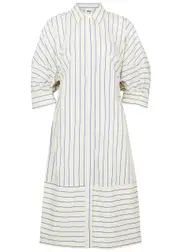 Day Birger ET Mikkelsen Benedict Striped Cotton-blend Midi Dress - White And Blue - 38 (UK10 / S) 38 (UK10 / S)