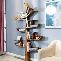 在飛比找ETMall東森購物網優惠-創意樹形書架 實木書架墻上壁掛置物架 背景墻裝飾架兒童書架