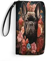 [BFGWK] Big Wallet Novelty Bulldog and Flower Print Long Zipper Wallet Leather Wallet Suitable for Men and Women, Style, 19.8x10.5cm, Style, 19.7x10.5cm