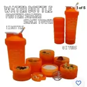 Protein Shaker Water Bottle + Snack Tower ORANGE Portion Control Bariatric Tubs