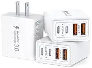 [3 Pack] USB C Charger Block, 40W 4-Port PD+QC Power Adapter USB C Wall Charg...