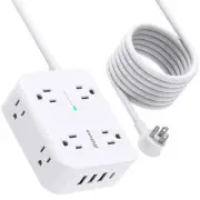 Power Strip Surge Protector - Flat Plug, 8 Wide Outlets with 4 USB Ports (1 U...