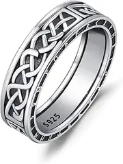 [AOSAIB] Celtic Knot Ring for Men 925 Sterling Silver Wedding Band Ring Dainty Ring Engagement Ring Anniversary Ring Retro Jewelry Memorial Gifts for Men Rings, Silver, No Gemstone