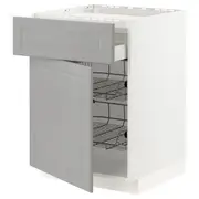 METOD / MAXIMERA base cab f hob/drawer/2 wire bskts, white/Bodbyn grey, 60x60x80 cm
