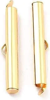 UNICRAFTALE 10Pcs 304 Stainless Steel Slide On End Clasp Tube Buckle Clasps 18K Gold Plated Slider End Caps Clasps Jewelry Accessories Findings 30mm Long