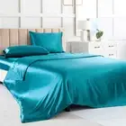 Satin Bed Sheets Full Size Sheet Sets, Teal Silk Sheets, 4 - Pieces Soft Bedd...
