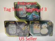 Pokemon Tag Team Tin Set of 3 Pikachu & Zekrom, Eevee & Snorlax, Celebi &Venu