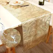 FAVE Gold Table Runner 72 inches Long Heat Resistant Hallowed-Out Vinyl Waterproof Washable Dinning Runner for Party, Wedding Decorations (Gold Rectangle)