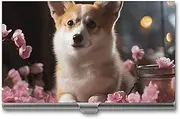[VFMKT] Slim Metal Business Card Holder Portable Business Card Case Pocket Name Card Holder Corgi Dog on The Table Wallet for Men Women Office Travel