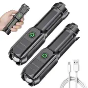 2X Rechargeable LED Flashlight Tactical Police Super Bright Torch Zoomable.