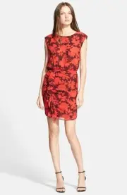 Rebecca Minkoff Jenson Chiffon Sleeveless Boatneck Sheath Dress Red Floral XS 2