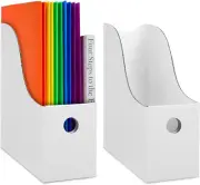 White Magazine File Holder (2 Pack) - Sturdy Cardboard Magazine Holder, Vertical