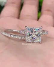 5 CT Princess Cut Solitaire Moissanite Wedding Bridal Rings Set 14K White Gold