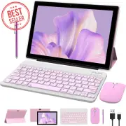 10" Android 14 Tablet 2in1 Pink 64GB+8GB w/ Keyboard Mouse Stylus 6000mAh FHD