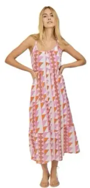 NWT MAREA Liz Joy Siesta Neon Geo Midi Boho Hippie Sun Dress OVERSIZE Sz S/M/L