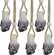 JANKOW Skull Air Freshener Car Hanging, Car Air Freshener Cars Diffuser Bottles, Refillable Perfume Bottles Pendant Auto Interior Decor for Essential Oil Fragrance Aromatherapy Bottle Ornament (6 Pcs)