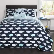 Lush Decor Whale Kids Reversible 4 Piece Quilt Bedding Set with Sham and Deco...
