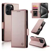Wallet Case for IPhone 15 Pro,Slim Protective Shockproof Case With Card Holder,Premium PU Leather Kickstand-Rose Gold