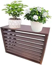 Air Conditioner Outer Frame, 39" L x 20" W x 28" H Outdoor Plant Display Rack, Aluminum Conditioning Cover With Blinds Grid Design(Brown,110x60x80cm/43x24x32in)