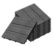 11 pcs Dark Grey DIY Wooden Composite Decking Tiles Garden Outdoor Backyard Floo
