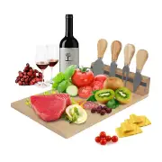 Bamboo Cheese Cutting Board & Knife Set Wooden Serving Boards & Cheese Knives