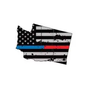 Distressed Thin Blue Red Line Washington State Shaped Subdued US Flag Sticker