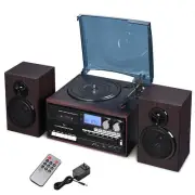 Yescom Vinyl Record Player with Speakers Turntable bluetooth Tape Cassette CD