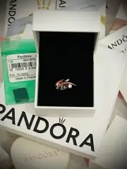 PANDORA ROSE GOLD MURANO GLASS PINK LEAF RING SIZE 7/54 188319PMU