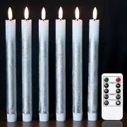 Wondise Flameless Taper Candles with Remote and Timer, 9 Inch Real Wax Silver
