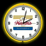 19" Hamm's Beer Sign Yellow Double Neon Clock Man Cave Garage Bar