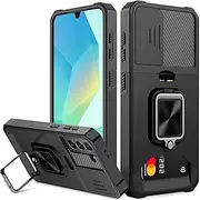 for Samsung Galaxy A16 5G Case, Areaphmet Galaxy A16 Case with [Card Holder] and Camera Cover with Built-in 360° Rotate Ring Stand Magnetic Magnet Phone Cover Case for A16 6.5''-Black