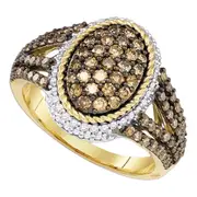 Round Brown Diamond Oval Cluster Roped Ring 1-1/5 Cttw