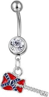 [Niaspi] 14G USA American Flag Dangle Belly Button Rings for Women Stainless Steel Belly Navel Curved Barbell Dangling Body Piercing Jewelry for Women