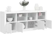 Sideboard with LED Lights, White Finish - Dining Buffet, Storage Cabinets, Modern Furniture for Living Room, Kitchen, Room & Bar Table