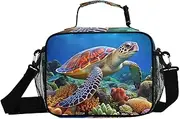 Turtle Swimming Coral Insulated Lunch Box for Women Men - Ideal for Work, Picnics - Includes Adjustable Shoulder Strap