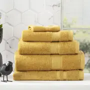 5pc Renee Taylor Stella Bath Towel/Mat Set Soft Bamboo Cotton 650 GSM Mustard