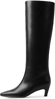 [Modatope] Knee High Boots Women Square Toe Kitten Heel Tall Boots Womens Fashion Long Boots