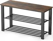 SimpleHouseware Wooden Top Shoe Bench Organizer for Entryway Storage, Rustic Brown