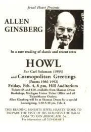 ALLEN GINSBERG "HOWL & COSMOPOLITAN GREETINGS" READING 1993 ANN ARBOR MI FLYER